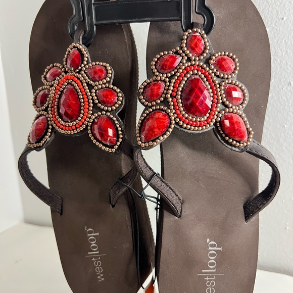 Women Shoes BLING Wedge Sandals Brown Red Summer West Loop Medium 7/8 New - Picture 7 of 7